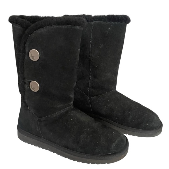 UGG Koolaburra Tall Black Suede Slip On Faux Fur Boots Silver Button Size 8 - Picture 5 of 11